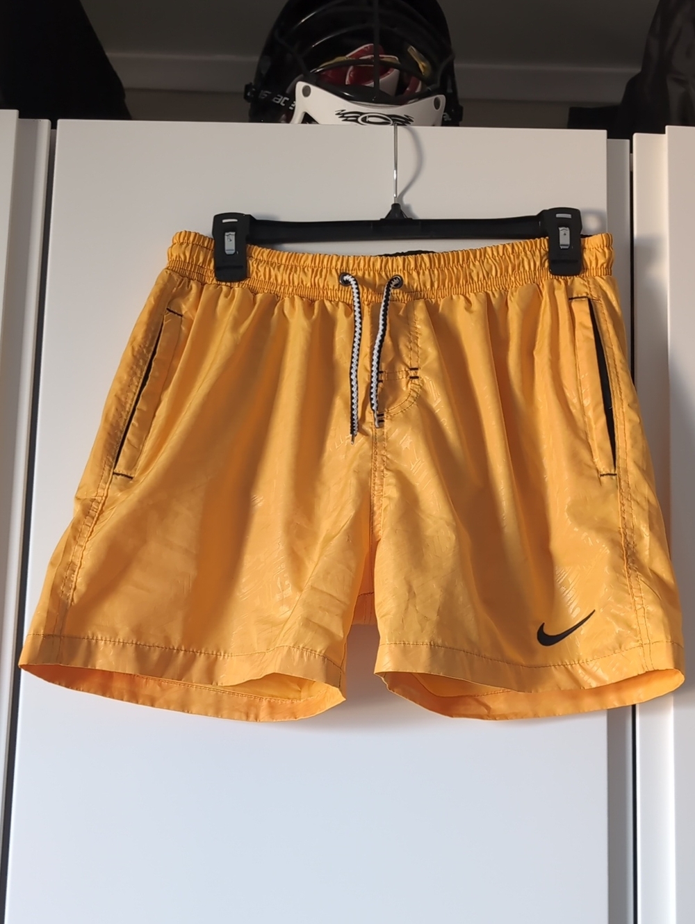 Nike Orange Athletic Swim/Running Shorts with Black Swoosh